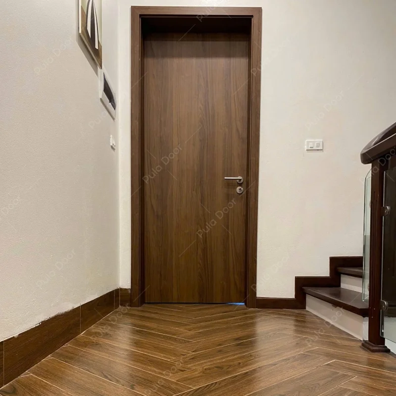 Cửa gỗ Composite cánh phẳng nâu óc chó PDP02 bàn giao tại nhà khách ở Nam Từ Liêm - Hà Nội